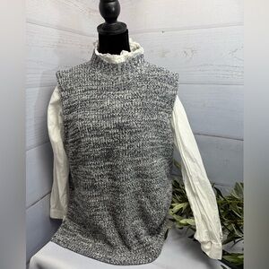 J CREW Plus XXL Women's Black White Marled Mock Neck Sleeveless Sweater Knit